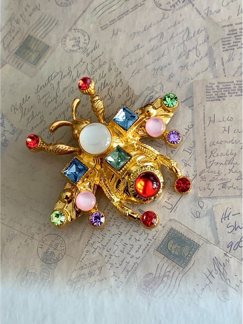 Colorful Gemstone Bug Brooch Pin - Fun & Sparkly Accessory